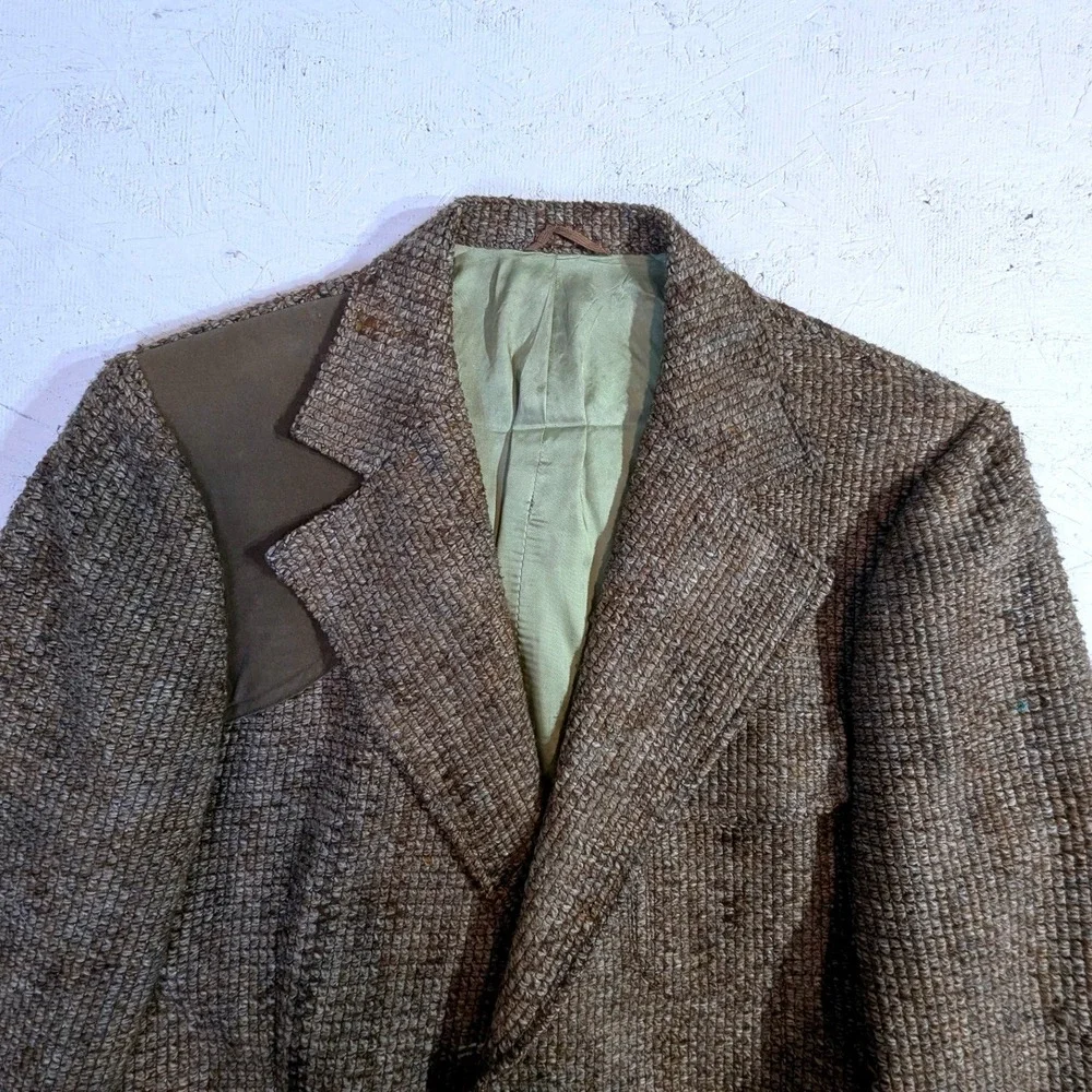 Vintage Johnny Carson Wool‎ Jacket L Brown Tweed Elbow Patches USA